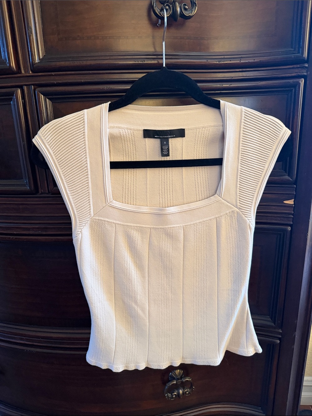 White House Black Market Cream Square-Neck Ribbed Knit Top